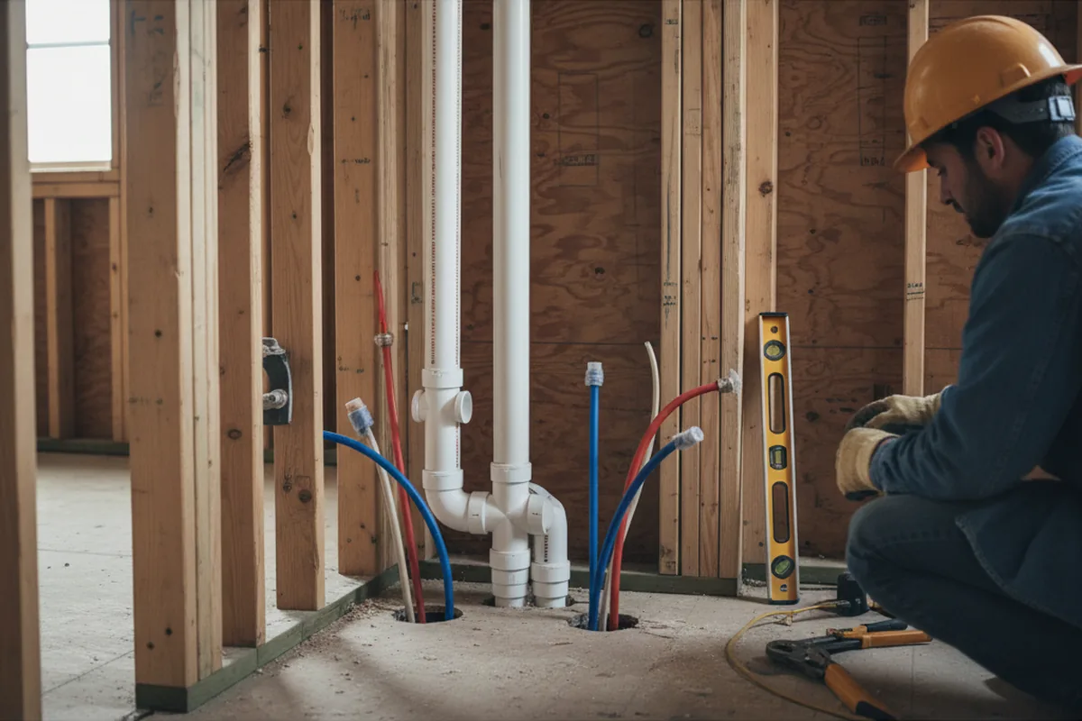 Drain and supply rough-in during Sump Pump Repair in Pemberton